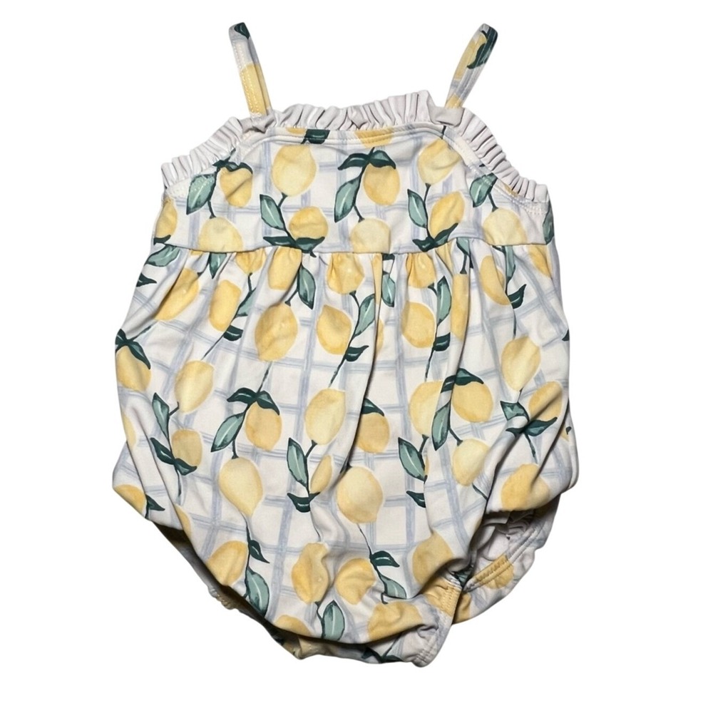 Janie and Jack Lemon Print One Piece Swimsuit with Ruffle Trim